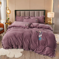 HKM-388563 High-End Three-Dimensional Embroidery Thick Milk Velvet Bed Linen Set - 4 Pieces