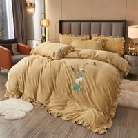 HKM-388563 High-End Three-Dimensional Embroidery Thick Milk Velvet Bed Linen Set - 4 Pieces