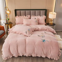 HKM-388563 High-End Three-Dimensional Embroidery Thick Milk Velvet Bed Linen Set - 4 Pieces