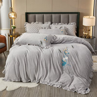 HKM-388563 High-End Three-Dimensional Embroidery Thick Milk Velvet Bed Linen Set - 4 Pieces