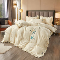 HKM-388563 High-End Three-Dimensional Embroidery Thick Milk Velvet Bed Linen Set - 4 Pieces