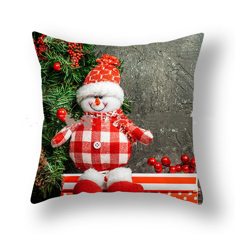 HKM-388627 Christmas Snowman Cushion Cover - Scandinavian Style Polyester Pillowcase 45x45cm