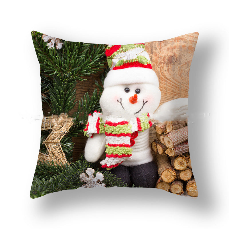 HKM-388627 Christmas Snowman Cushion Cover - Scandinavian Style Polyester Pillowcase 45x45cm