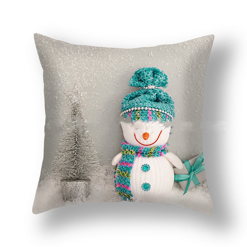 HKM-388627 Christmas Snowman Cushion Cover - Scandinavian Style Polyester Pillowcase 45x45cm