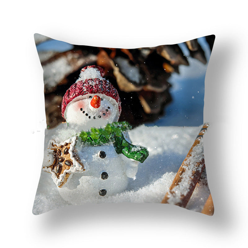 HKM-388627 Christmas Snowman Cushion Cover - Scandinavian Style Polyester Pillowcase 45x45cm