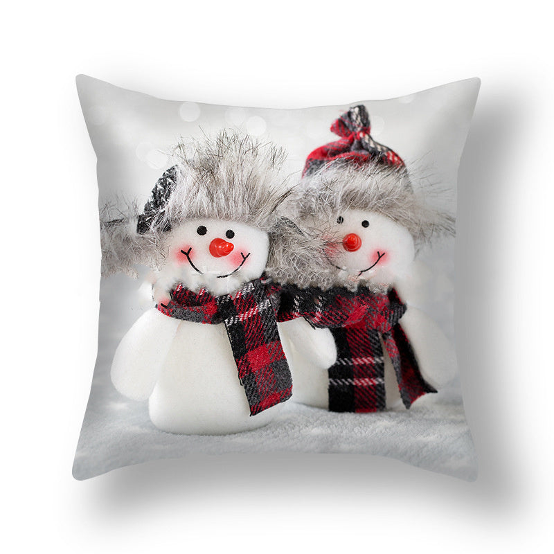 HKM-388627 Christmas Snowman Cushion Cover - Scandinavian Style Polyester Pillowcase 45x45cm