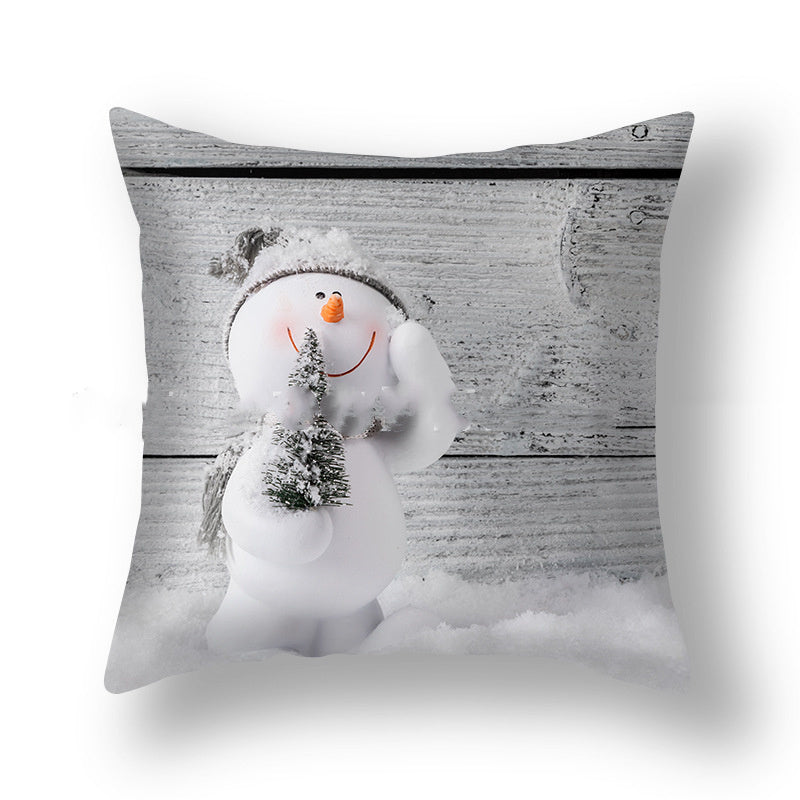 HKM-388627 Christmas Snowman Cushion Cover - Scandinavian Style Polyester Pillowcase 45x45cm