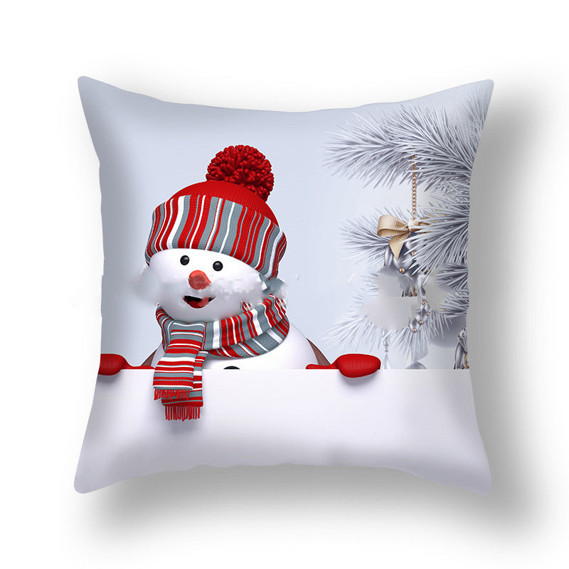 HKM-388627 Christmas Snowman Cushion Cover - Scandinavian Style Polyester Pillowcase 45x45cm