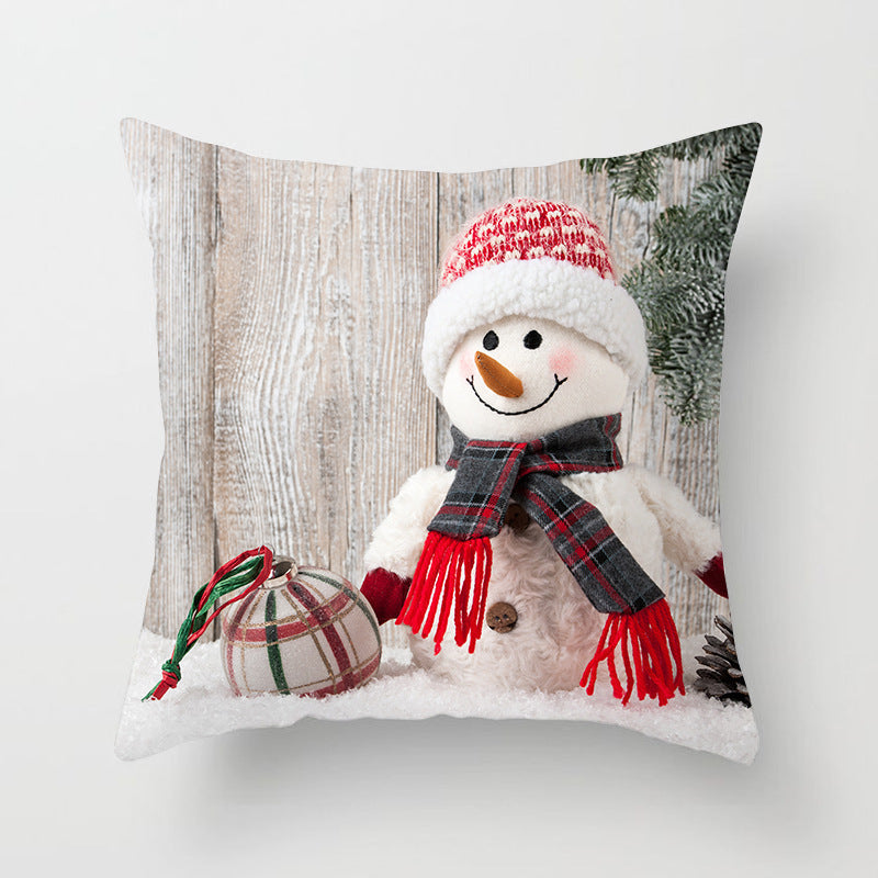 HKM-388627 Christmas Snowman Cushion Cover - Scandinavian Style Polyester Pillowcase 45x45cm