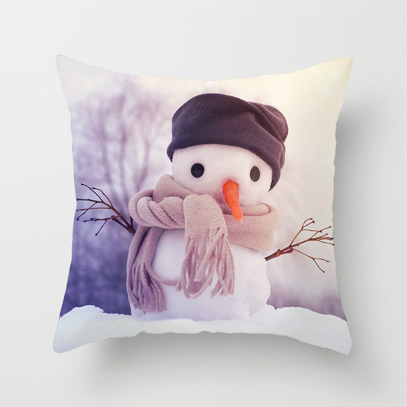 HKM-388627 Christmas Snowman Cushion Cover - Scandinavian Style Polyester Pillowcase 45x45cm