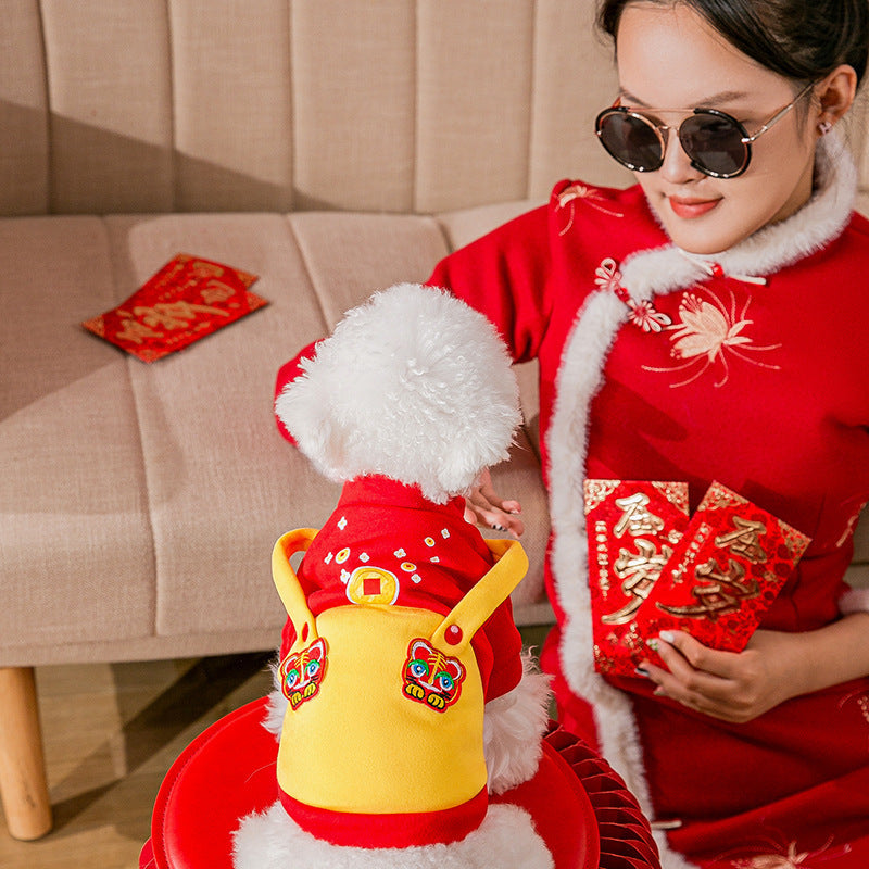 HKM-388819 Cute Cat Fleece Sweater with Tiger Patch for Chinese New Year - Sizes XS to XXL