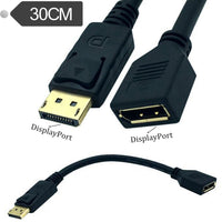 HKM-388819 DisplayPort Male to Female Extension Cable - DP 1.2 Adapter - 4K Resolution Support, 0.3m Length