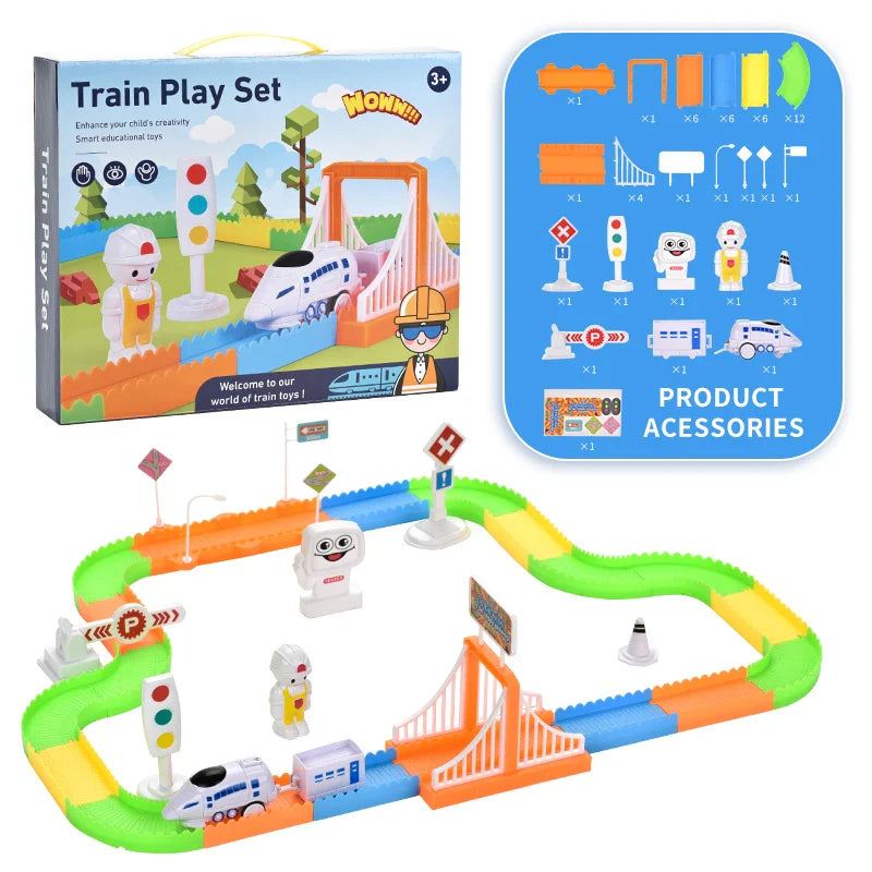 HKM-388819 Electric Train Playset with 51 Pieces for DIY Assembly - Educational Slot Toy for Ages 2 to 4