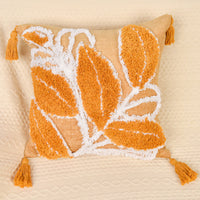 HKM-388947 Leaf-Patterned Tufted Throw Pillowcase for Living Room and Sofa - 45x45 cm Cotton Cushion Cover