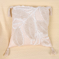 HKM-388947 Leaf-Patterned Tufted Throw Pillowcase for Living Room and Sofa - 45x45 cm Cotton Cushion Cover
