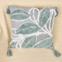 HKM-388947 Leaf-Patterned Tufted Throw Pillowcase for Living Room and Sofa - 45x45 cm Cotton Cushion Cover