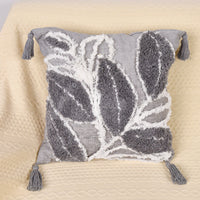 HKM-388947 Leaf-Patterned Tufted Throw Pillowcase for Living Room and Sofa - 45x45 cm Cotton Cushion Cover