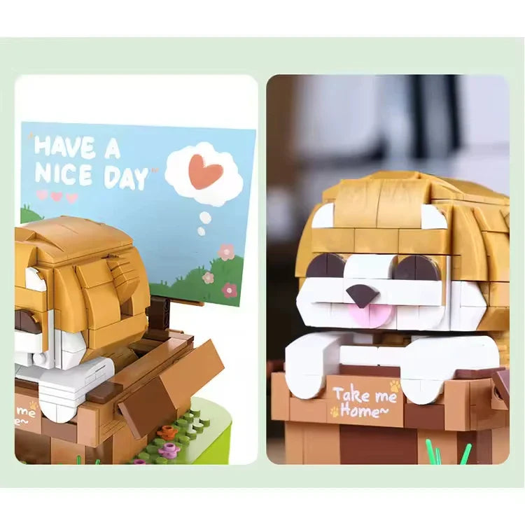 Interactive Mini Building Blocks Toy Pet Dog Music Box for Ages 2 and Up