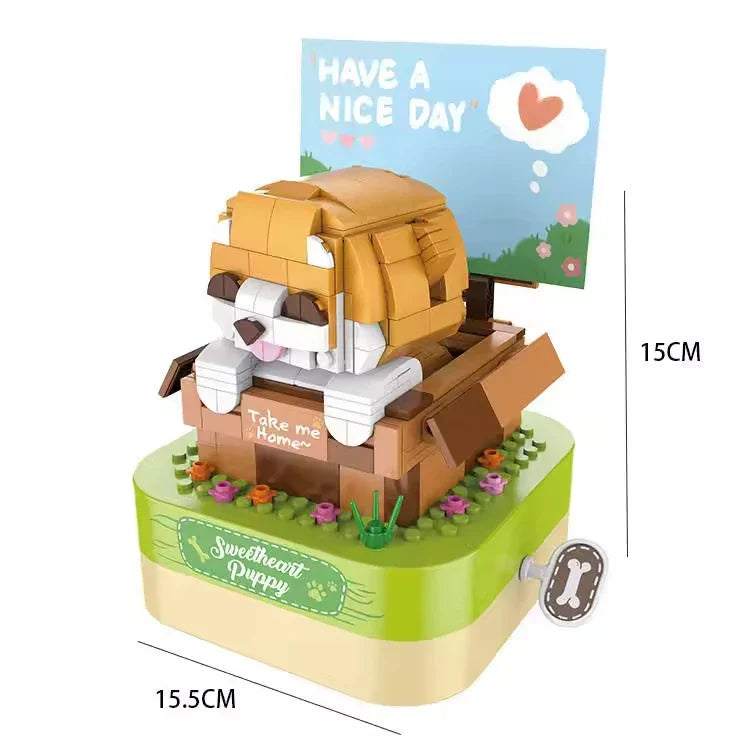 Interactive Mini Building Blocks Toy Pet Dog Music Box for Ages 2 and Up
