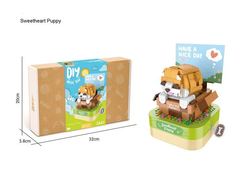Interactive Mini Building Blocks Toy Pet Dog Music Box for Ages 2 and Up
