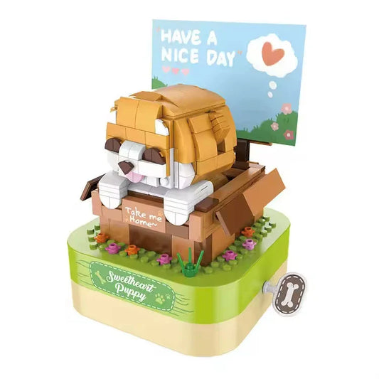 Interactive Mini Building Blocks Toy Pet Dog Music Box for Ages 2 and Up