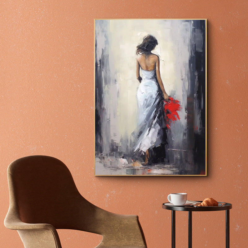 HKM-389651 Hand Painted Oil Canvas Art - Woman in White Dress, Unstretched Wall Decor, Custom Sizes Available