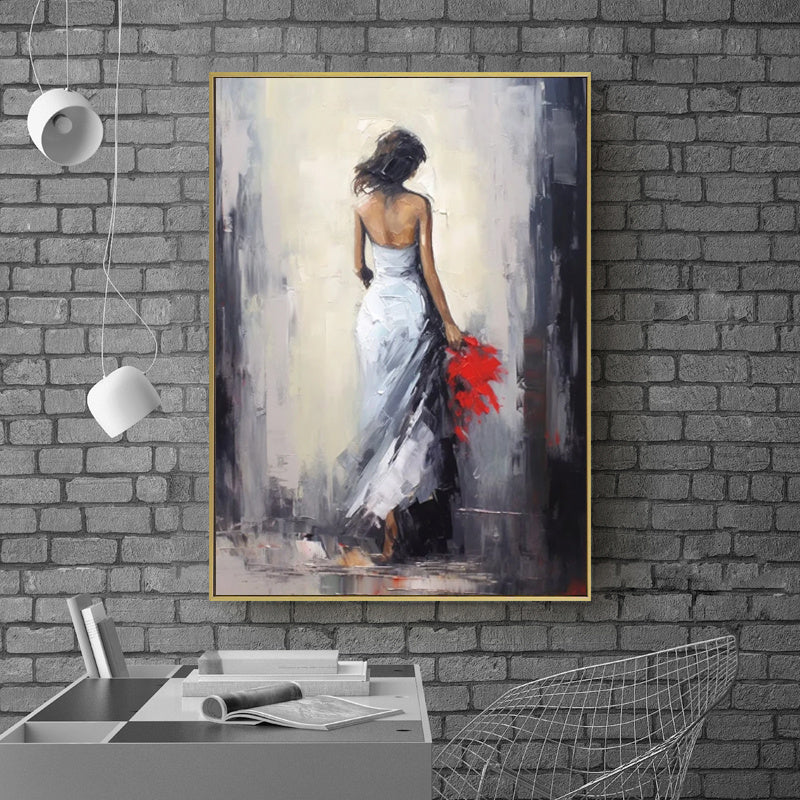 HKM-389651 Hand Painted Oil Canvas Art - Woman in White Dress, Unstretched Wall Decor, Custom Sizes Available