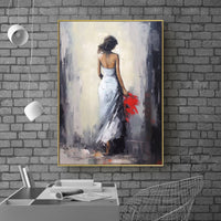 HKM-389651 Hand Painted Oil Canvas Art - Woman in White Dress, Unstretched Wall Decor, Custom Sizes Available