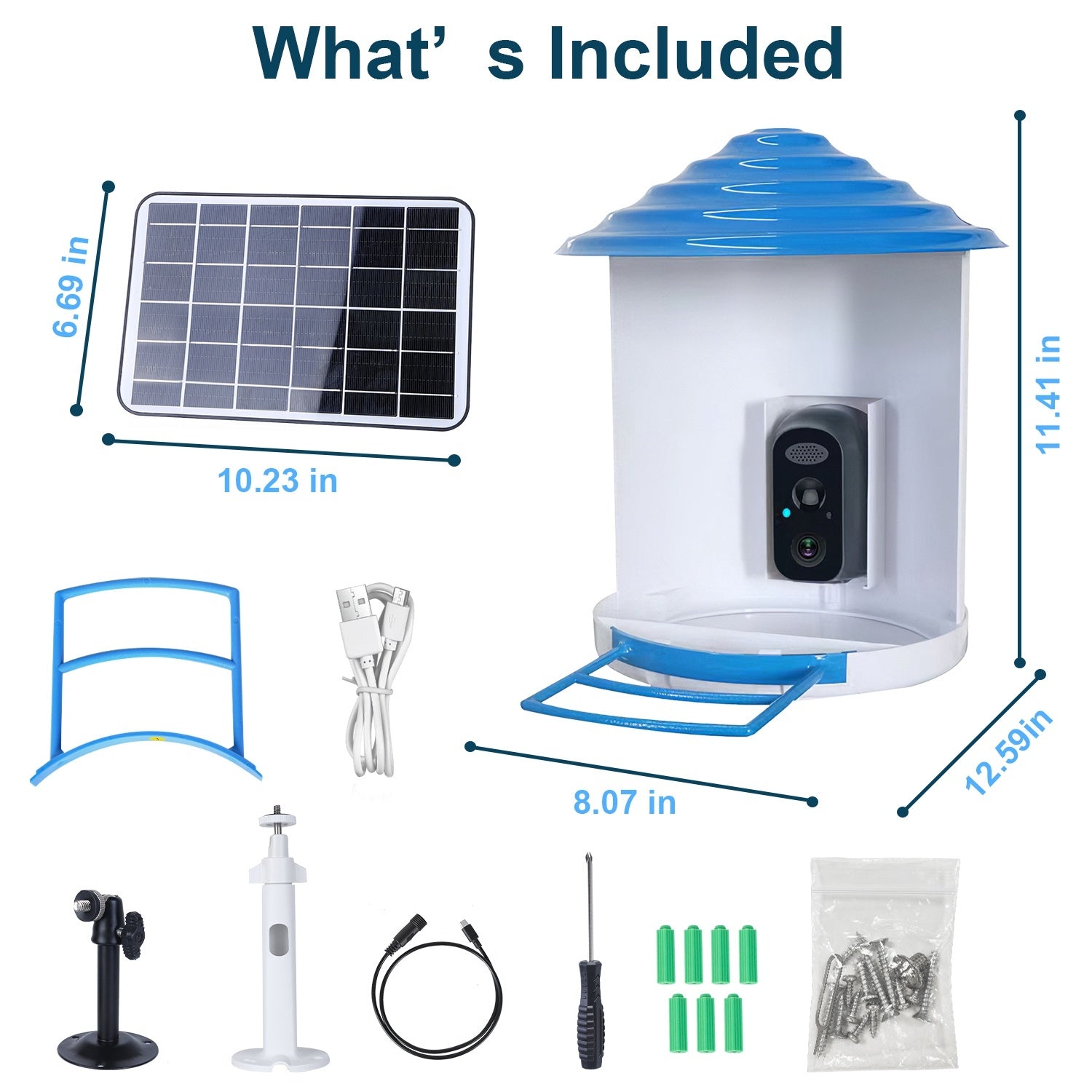 HKM-389651 Smart Bird Feeder with Solar-Powered Camera, 1080P HD Video, AI Bird Identification, PIR Motion Detection, App Control, IP65 Waterproof