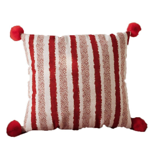 HKM-389843 Red Striped Decorative Pillow for Living Room, Soft Silk Fill, Modern Chic Style