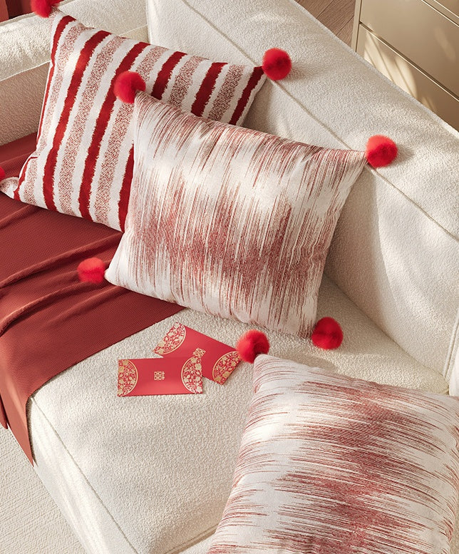 HKM-389843 Red Striped Decorative Pillow for Living Room, Soft Silk Fill, Modern Chic Style