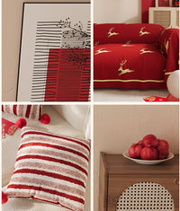 HKM-389843 Red Striped Decorative Pillow for Living Room, Soft Silk Fill, Modern Chic Style