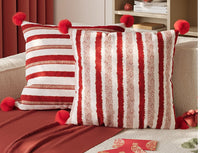 HKM-389843 Red Striped Decorative Pillow for Living Room, Soft Silk Fill, Modern Chic Style