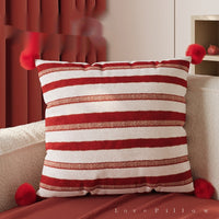 HKM-389843 Red Striped Decorative Pillow for Living Room, Soft Silk Fill, Modern Chic Style