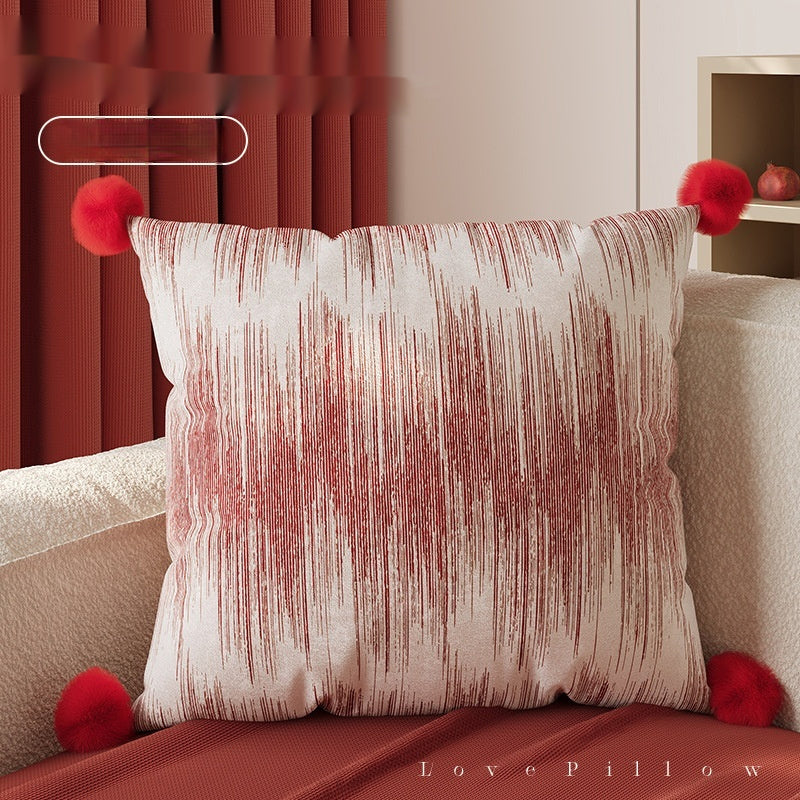 HKM-389843 Red Striped Decorative Pillow for Living Room, Soft Silk Fill, Modern Chic Style