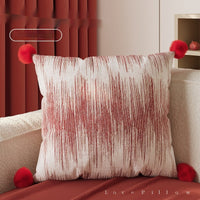 HKM-389843 Red Striped Decorative Pillow for Living Room, Soft Silk Fill, Modern Chic Style