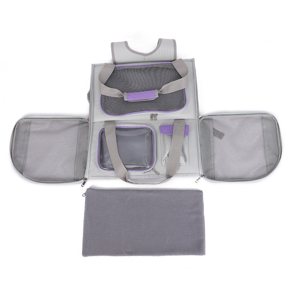 HKM-389907 Foldable Dual-Purpose Pet Carrier Bag in Solid Colors - Soft Oxford Cloth with PVC Mesh