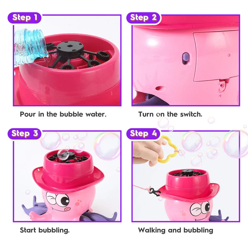 HKM-389971 Cartoon Octopus Automatic Bubble Blower Machine for Kids - Fun Summer Outdoor Play
