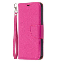 HKM-389971 Lychee Pattern Flip Leather Wallet Case with Lanyard for iPhone Models