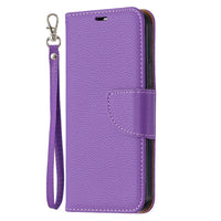 HKM-389971 Lychee Pattern Flip Leather Wallet Case with Lanyard for iPhone Models