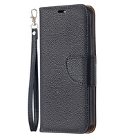 HKM-389971 Lychee Pattern Flip Leather Wallet Case with Lanyard for iPhone Models