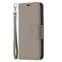 HKM-389971 Lychee Pattern Flip Leather Wallet Case with Lanyard for iPhone Models
