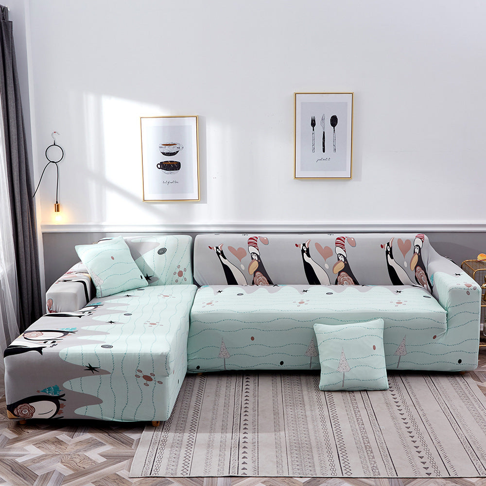 HKM-390099 Geometric Pattern Polyester Sofa Slipcover for Double Seat Sofas 145-185cm