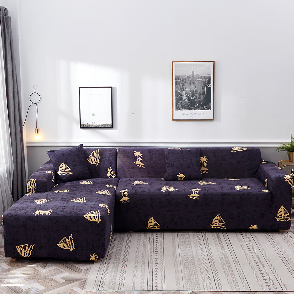 HKM-390099 Geometric Pattern Polyester Sofa Slipcover for Double Seat Sofas 145-185cm