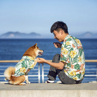 HKM-390163 Matching Casual Beach Shirts for Dogs and Owners in White, Yellow, Sapphire Blue - Cotton Fabric, Multiple Sizes Available