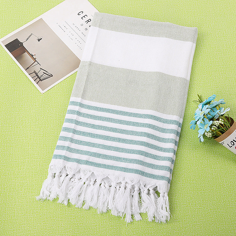 HKM-390291 Turkish Cotton Striped Beach Towel - 100x180cm - 60% Cotton, 40% Polyester