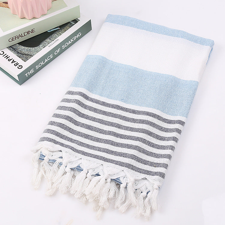 HKM-390291 Turkish Cotton Striped Beach Towel - 100x180cm - 60% Cotton, 40% Polyester