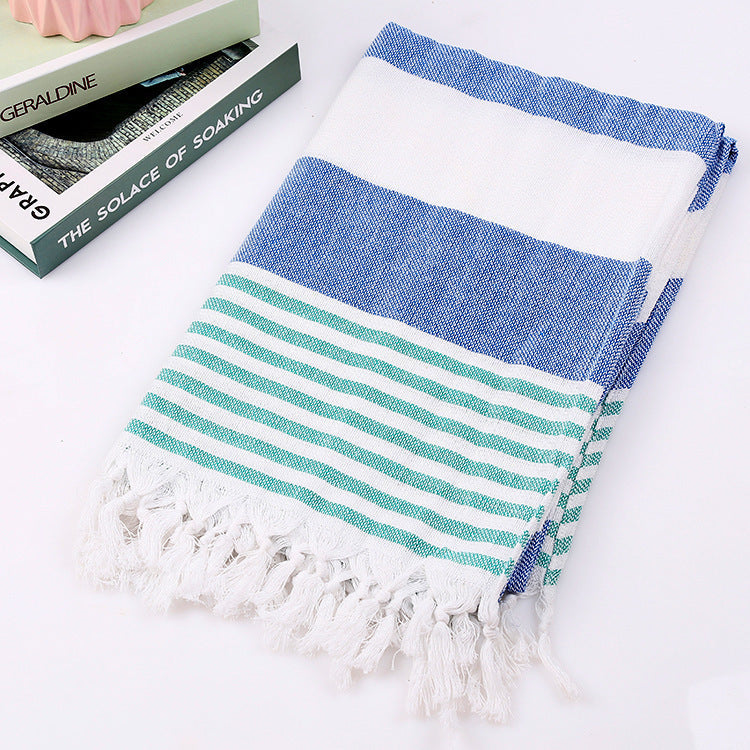 HKM-390291 Turkish Cotton Striped Beach Towel - 100x180cm - 60% Cotton, 40% Polyester
