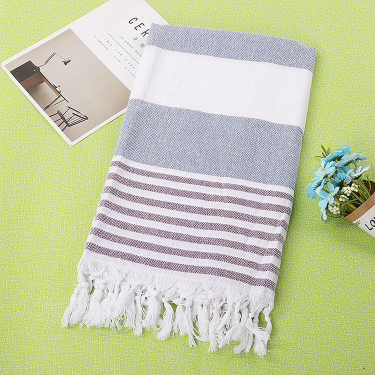 HKM-390291 Turkish Cotton Striped Beach Towel - 100x180cm - 60% Cotton, 40% Polyester
