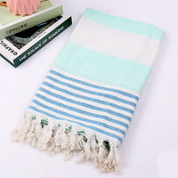 HKM-390291 Turkish Cotton Striped Beach Towel - 100x180cm - 60% Cotton, 40% Polyester
